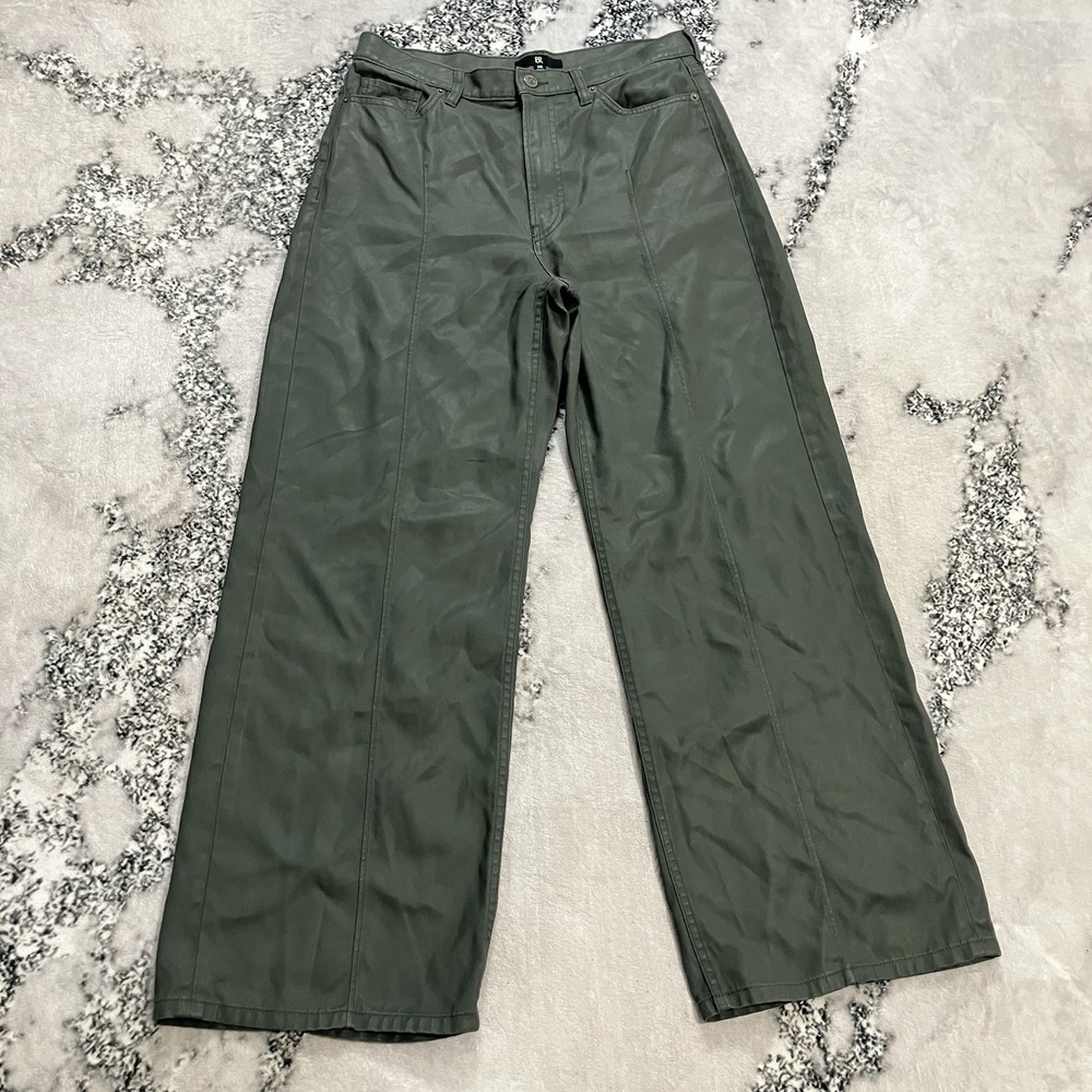 BR Factory Olive Green Lyocell Wide Leg Pants Womens 30 Petite Casual Career